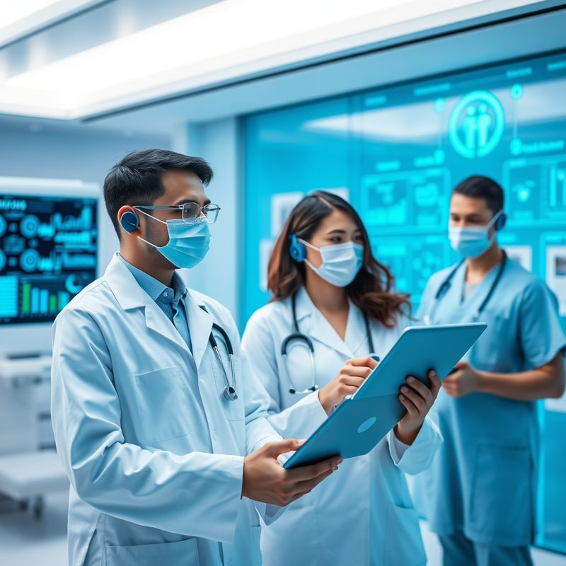 Clinicians using AI-assisted software at a patient care station